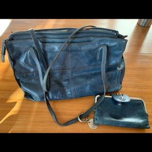 Blue Leather Hobo Purse and Matching Wallet, Used Condition